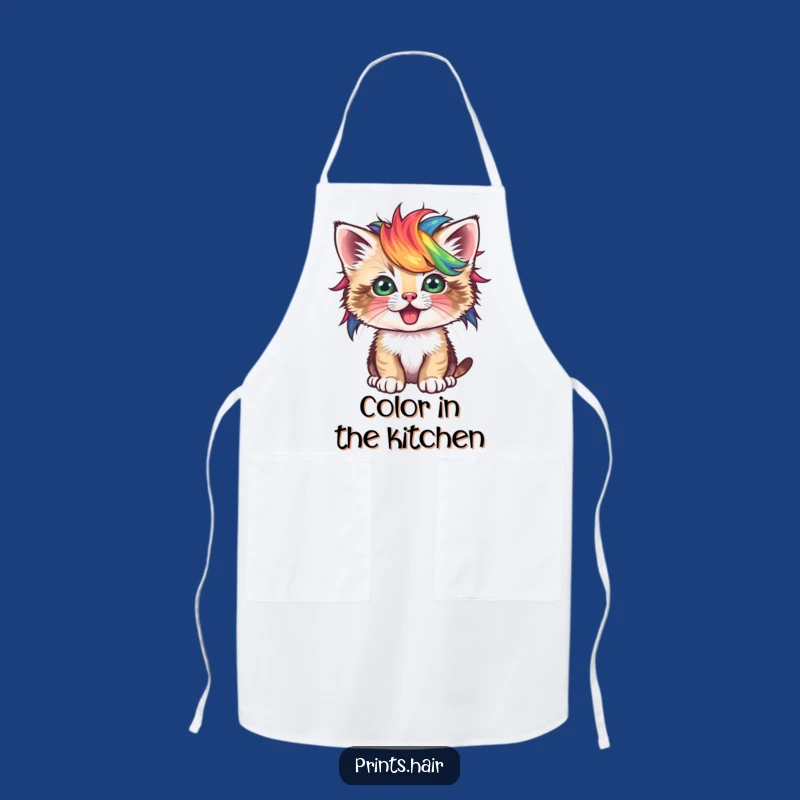Funny Apron: Kitten In Vibrant Wig, Kitchen Fun For Pet Lovers