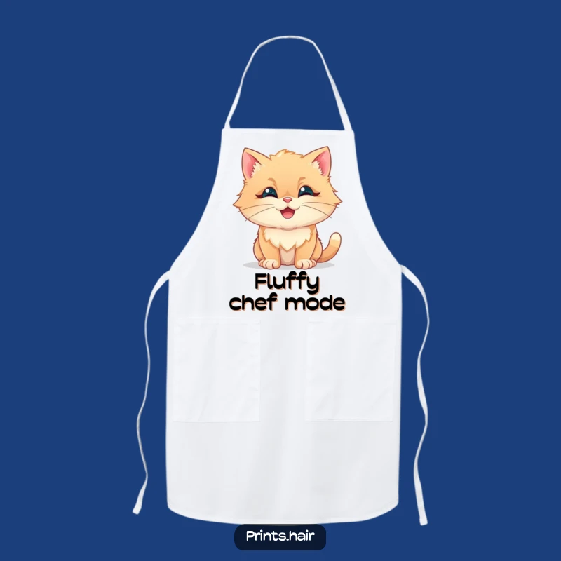 Funny Apron: Happy Cat With Fluffy Shapes, Kitchen Whimsy For Pet Lovers