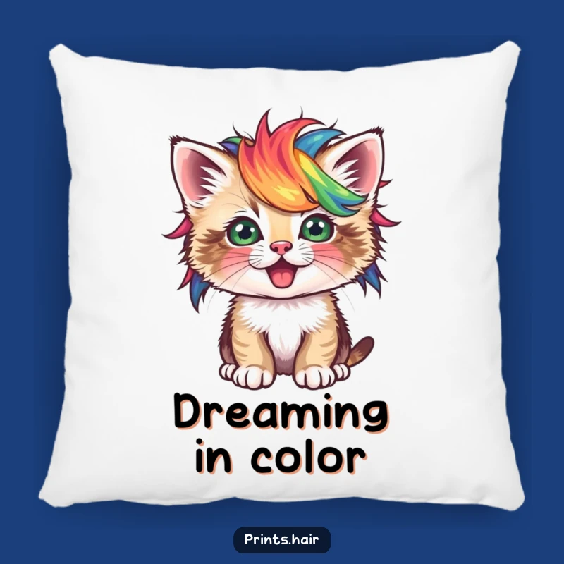 Funny Pillow: Kitten With Colorful Wig, Comfy & Whimsical Decor Piece