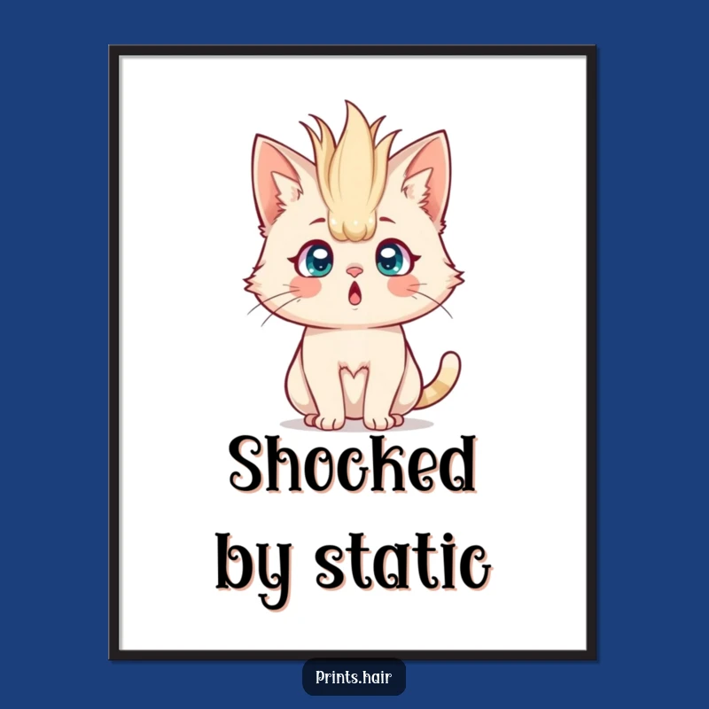 Funny Digital Art: Shocked Cat With Wild Hair, Instant Hilarious Wall Decor