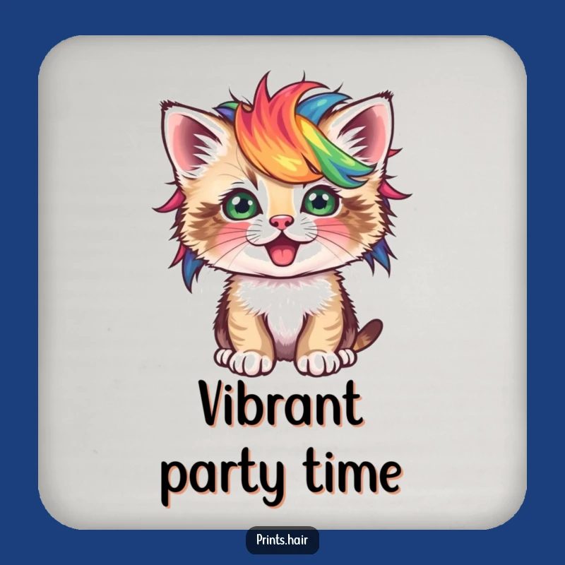 Funny Coasters: Kitten With Colorful Wig, Protect Surfaces With Charm