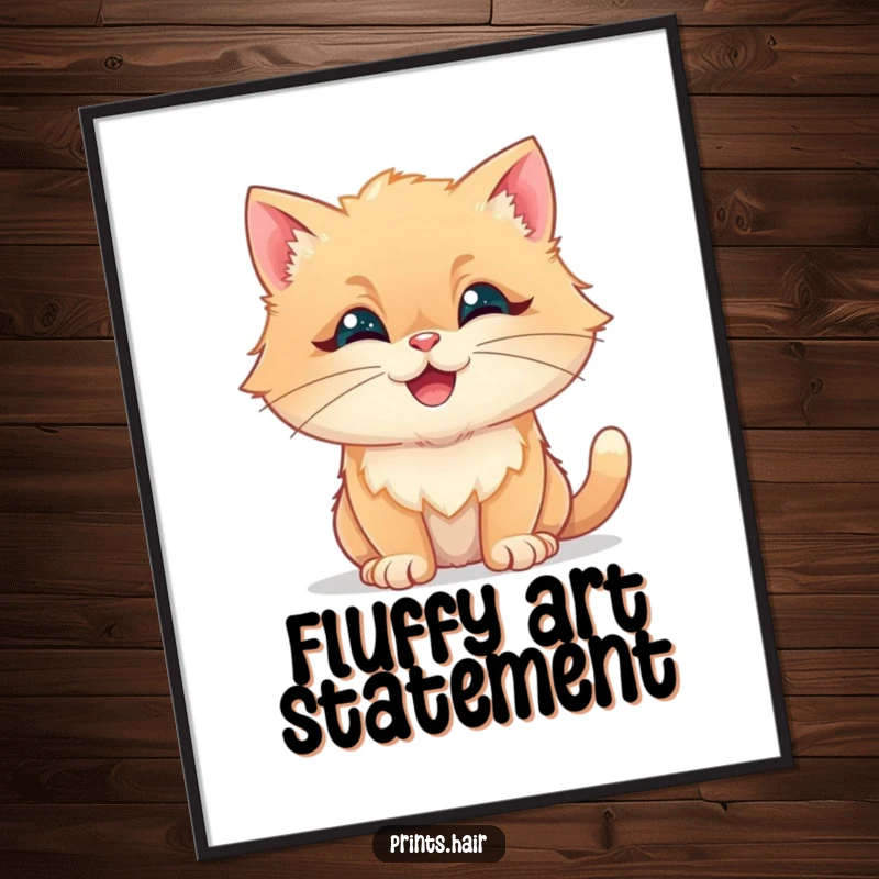 Funny Poster: A happy cat with its fur sculpted into various fun, fluffy, whimsical shapes, looking pleased.