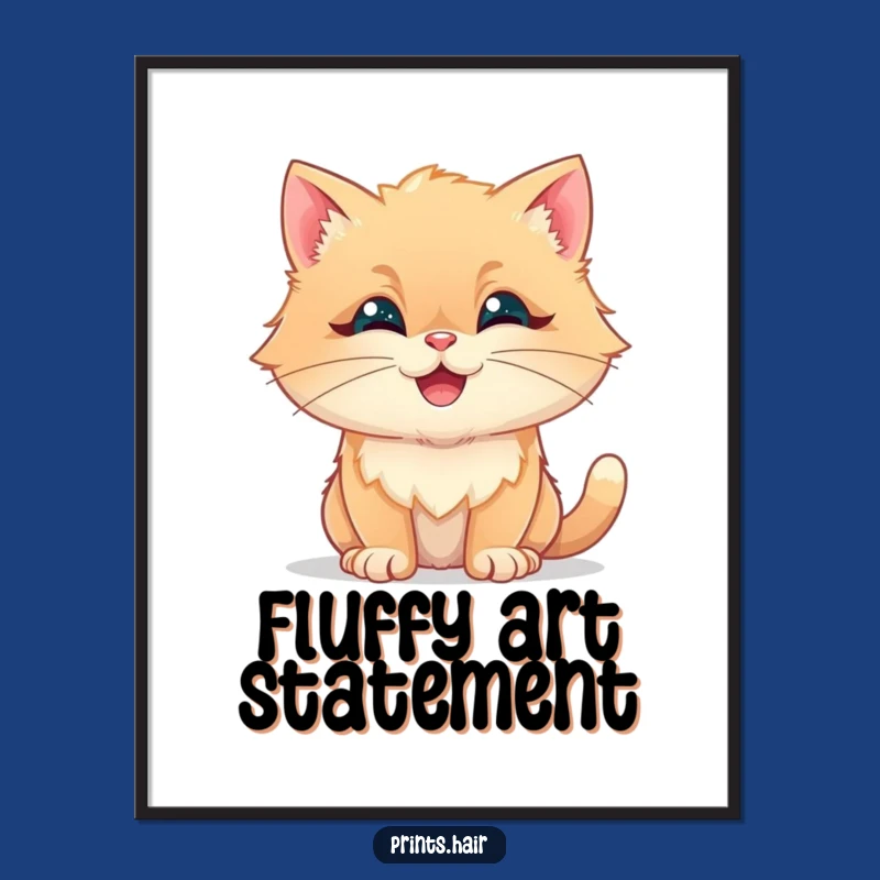 Funny Poster: Happy Cat With Fluffy Shapes, Whimsical Wall Art For Joyful Spaces