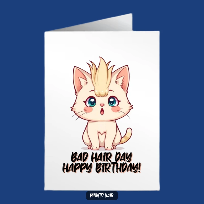 Funny Free Printable Birthday Card: Surprised Cat Hair Disaster - Instant Download