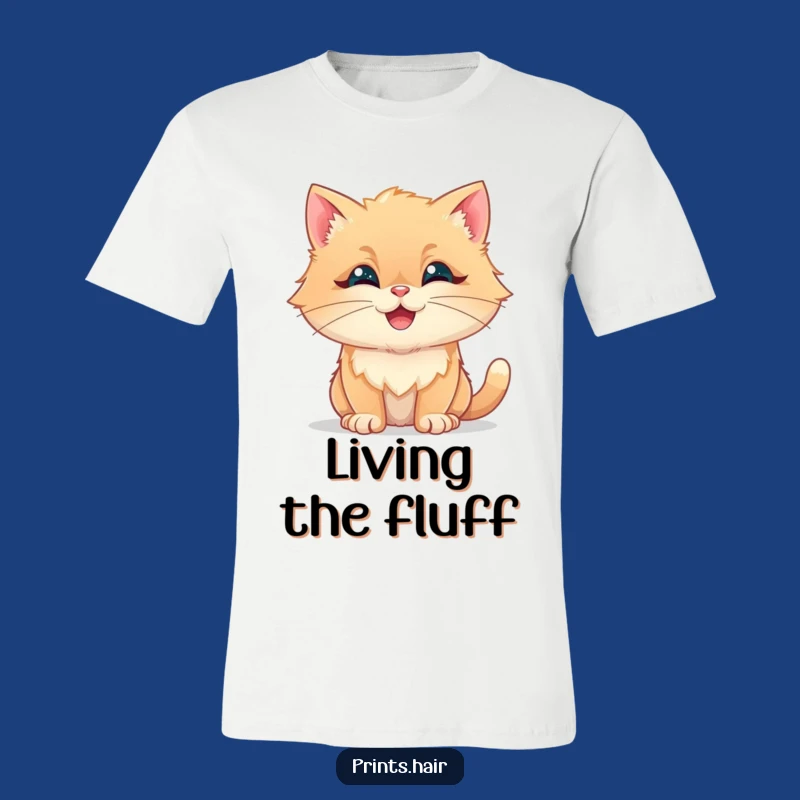 Funny T-Shirt: Happy Cat With Fluffy Shapes, Whimsical Wear For Cat Lovers