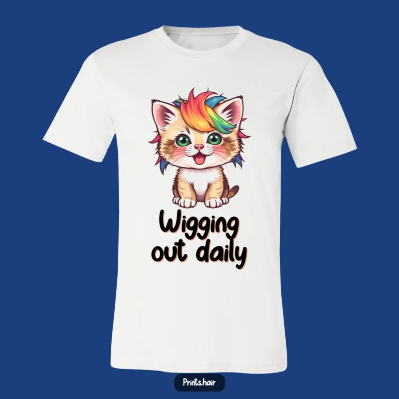 Funny T-Shirt: Kitten In Colorful Wig, Whimsical Style For Cat Lovers