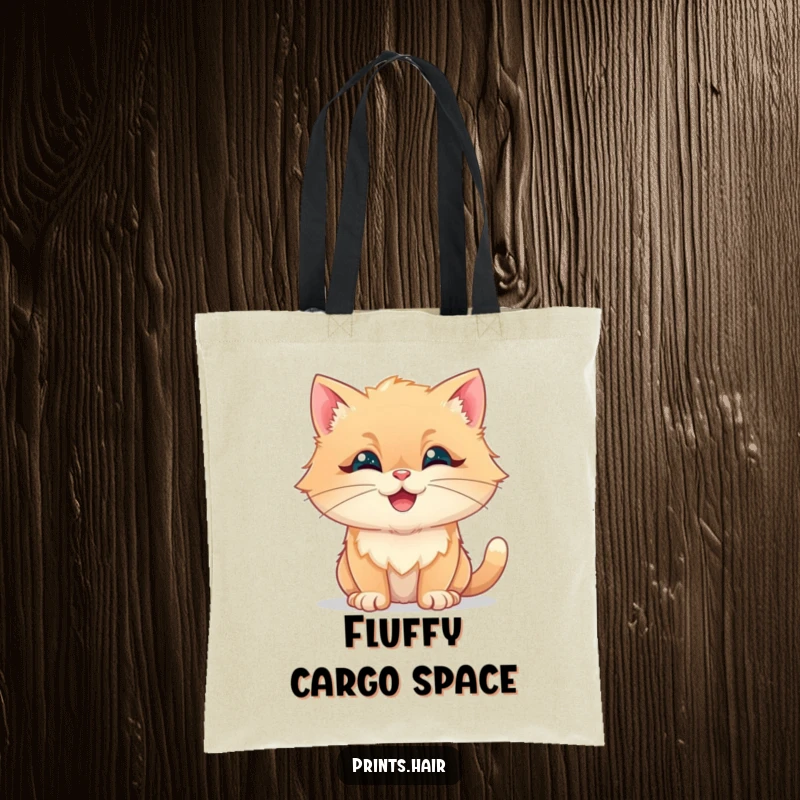 Funny Tote Bag: A happy cat with its fur styled into whimsical, fluffy shapes, looking cheerful.