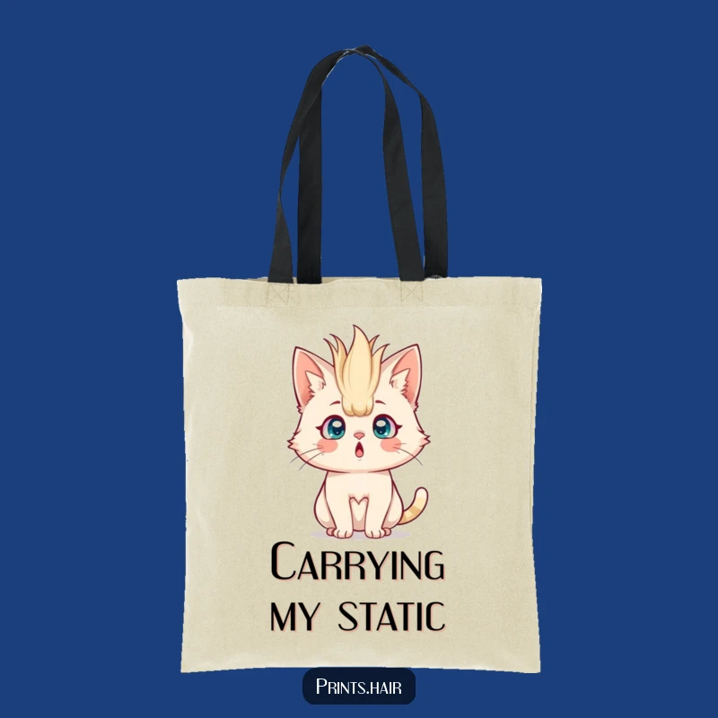 Funny Tote Bag: Surprised Cat With Crazy Hair, Stylish & Humorous Carry-All